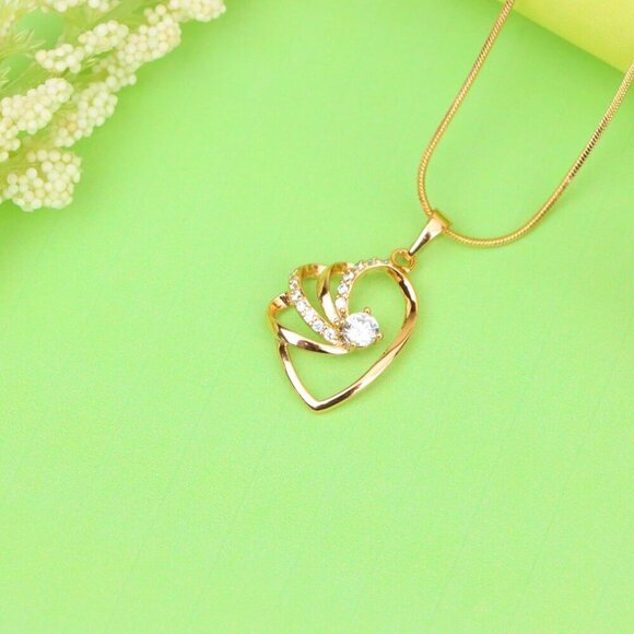 "Rose Gold Heart Pendant with CZ Stone and Twisted Open Design, XPPT1400 - Picture 3 of 13